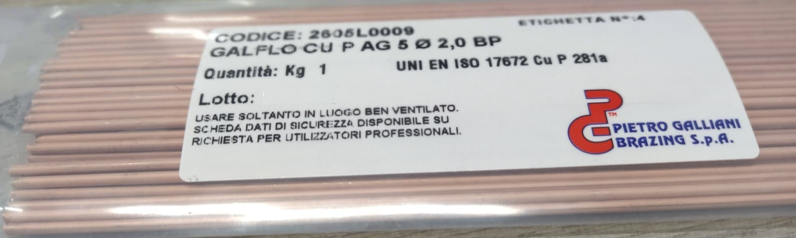 bacchette per brasatura rame-fosforo, con etichetta